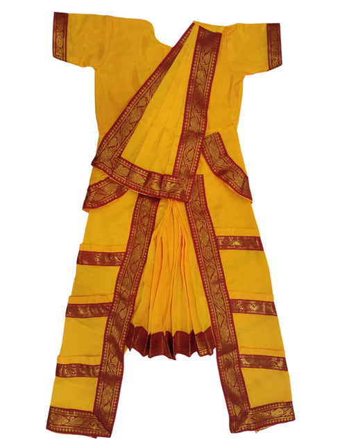 BookMyCostume Yellow & Red Bharatanatyam Saree Indian Classical Dance Costume for Girls | Kids & Adult Fancy Dress Costume